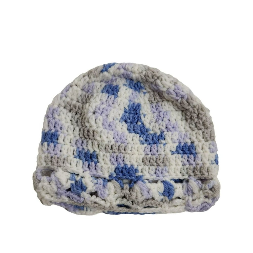 Baby or Doll Hand Knitted blue white hat